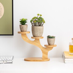 創意的な木の枝のデスクトップの花の棚のミニオフィスのデスクトップの多層の花は竹の木の客間のベランダの多い肉の植木鉢の棚を頼みます。