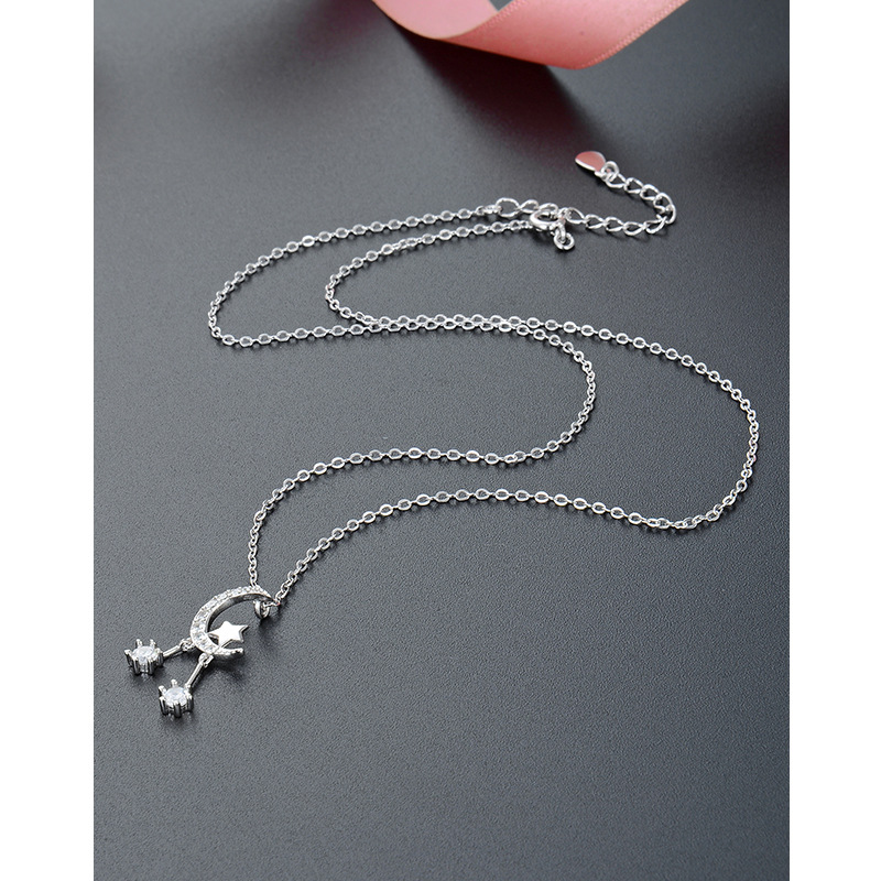 Diamante Rosa estrella de oro s925 collar plata estilo japonés y coreano dulce moda ZIRCON Luna cadena colgante al por mayor