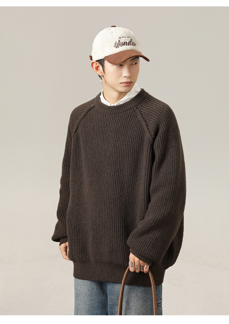 Monochrome 3d Shoulder Texture Men's Round Neck Knitted Sweater_voghion.com