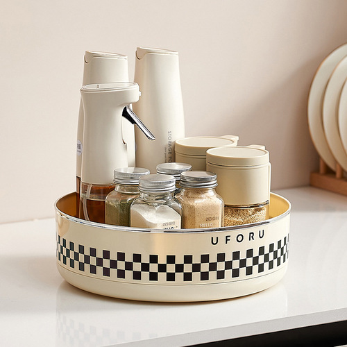 Kitchen multifunctional rotatable storage rack household large-capacity condiment storage rack desktop fruit turntable plastic