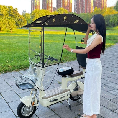 Elektromobil üçün ön şüşə çətiri (günlük) — thickened fabric, wind shield - golden-feather-hardboard-with-side-guard-large-opening-window-the-car-has-rearview-mirrors-take-a-photo-of-this-model