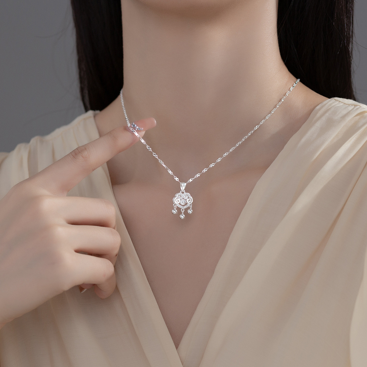 Eloch pie plata 990 collar de estilo chino cadenas de corazón colgante de seguridad accesorios de nube D9881