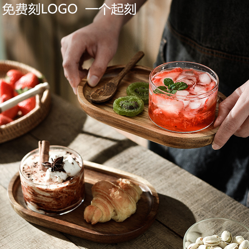Japanese-style wooden tray afternoon tea tableware swallows bowl dessert bowl for one person breakfast bowl plate suit logo