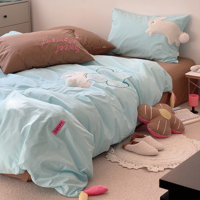 Cute cotton rabbit, three dimensional set, small bell, bedspread, 4 piece set