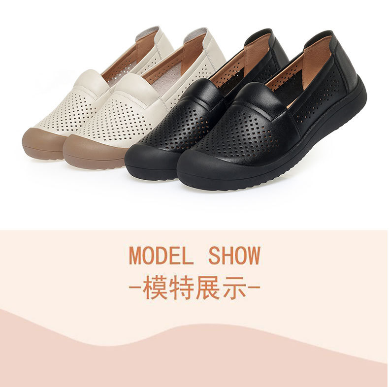 Sandal nữ da bò thật mũi kín đế mềm thoáng khí — màu be chi tiết 9