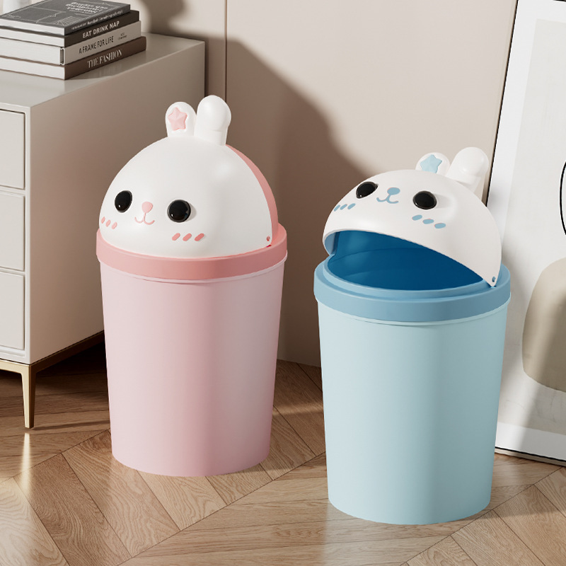 Flip trash can household 2024 new bathroom living room bedroom with lid cute cartoon children's room wastebasket
