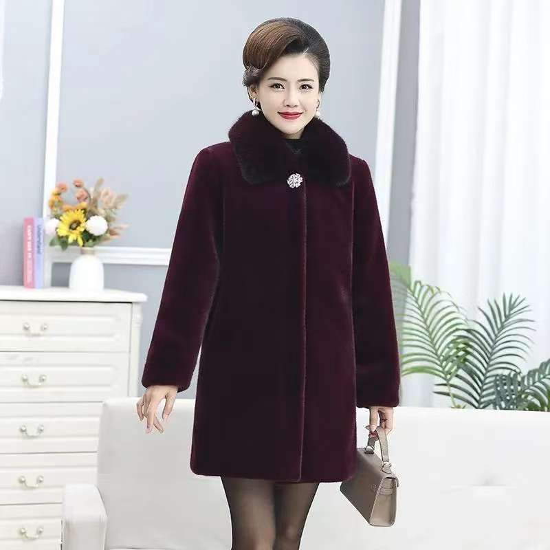 Halflange imitatiebont jas dames gevoerde winterjas_voghion.com