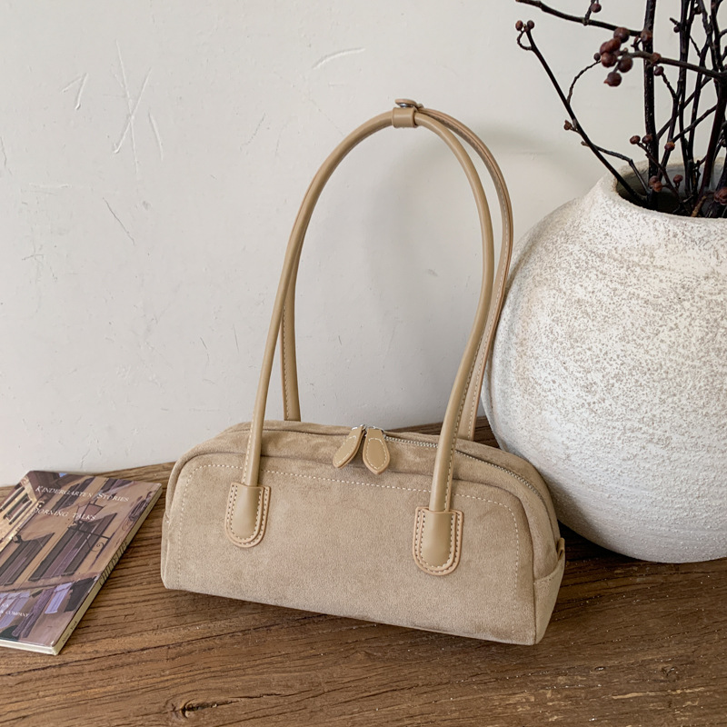 Autumn/Winter Retro Suede Baguette Bag For Women 2025 New Matte Shoulder Underarm Bag Fashion Handbag - Thumbnail 7