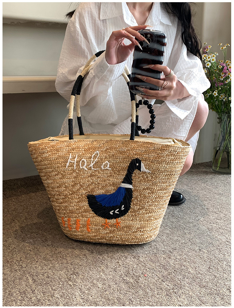 Femmes Moyen Paille Animal Vacances Style Classique Tisser Chaîne De Caractères Sac Seau display picture 32