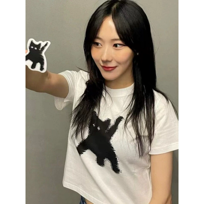 Корейский модный бренд, летняя новая стильная футболка с короткими рукавами и светоотражающим принтом, корейская версия, нишевый облегающий топ с короткими рукавами