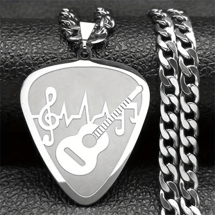Amazon Hot Sale Stainless Steel Hip Hop Guitar Bass Note Necklace Fashion Pendant Necklace for Music Lovers