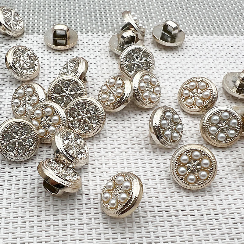 Snowflake Diamond Flower Heart Flower Stamen Metal Stereo Pearl Small Flower Ball Button Women's Shirt Button Pearl Button