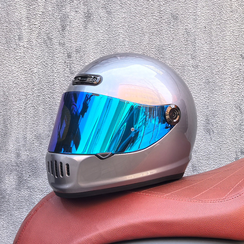 Orz Motocicleta Retro Casco completo Hombre Invierno Personalidad Cool Mujer Nacional Tendencia Crucero Coche Retro Casco Cuatro estaciones Universal