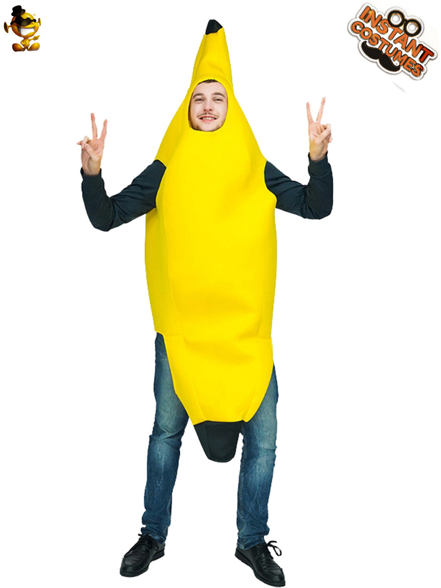 Pareja de adultos de Halloween parodia traje de plátano divertido fruta plátano carnaval etapa rendimiento traje de fiesta
