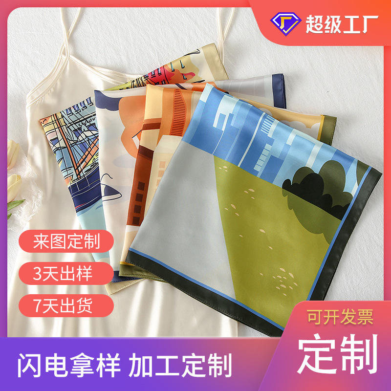 Toallas cuadradas flotantes pueden personalizar pequeños lotes LOGO marca Wenchuang impresión bufandas de seda regalos fabricantes de mujeres personalizados