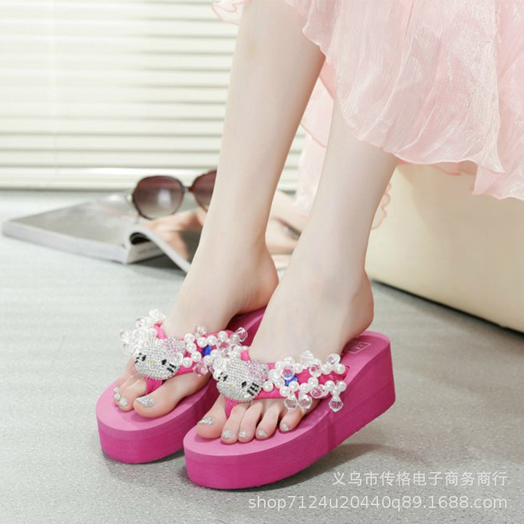 Slippers, Flip-Flops, Women's Platform Thick Soles, Trendy Fashion Outer Wear, Kitten Rhinestone Gemstone Pearl Beach Shoes, Wedge Heels Wholesale Slippers, Flip-Flops, Women's Platform Thick Soles, Trendy Fashion Outer Wear, Kitten Rhinestone Gemstone Pearl Beach Shoes, Wedge Heels Wholesale