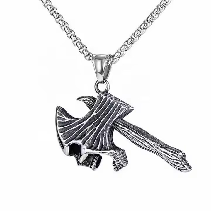 欧美明星嘻哈复古钛钢项链 不锈钢鬼头斧项链 钛钢吊坠战斧霸气