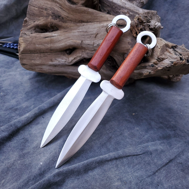 Martial Arts Routine Double Dagger Double Wheel Wood Performance Training Props Double Dagger Pair Practice Competition Use Knife Not Opening
