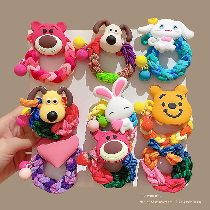 Sanrio colorido tejido de otoño e invierno para niños cuerda de pelo de dibujos animados linda chica banda de goma tocado alto elástico diadema duradera