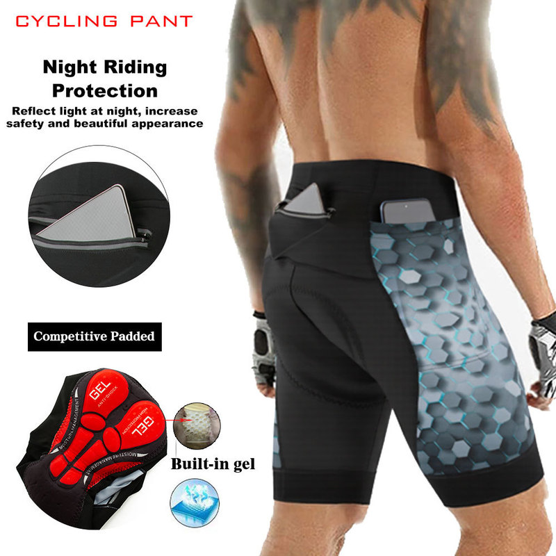 Men's Cycling Shorts with Side Pockets for Summer Road Bike Riding, Breathable with Silicone Padding