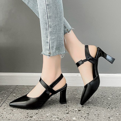 Baotou Sandals Women's Summer  Spring New Thick Heel Medium Heel Strap Fashion Women's Shoes Casual High Heels