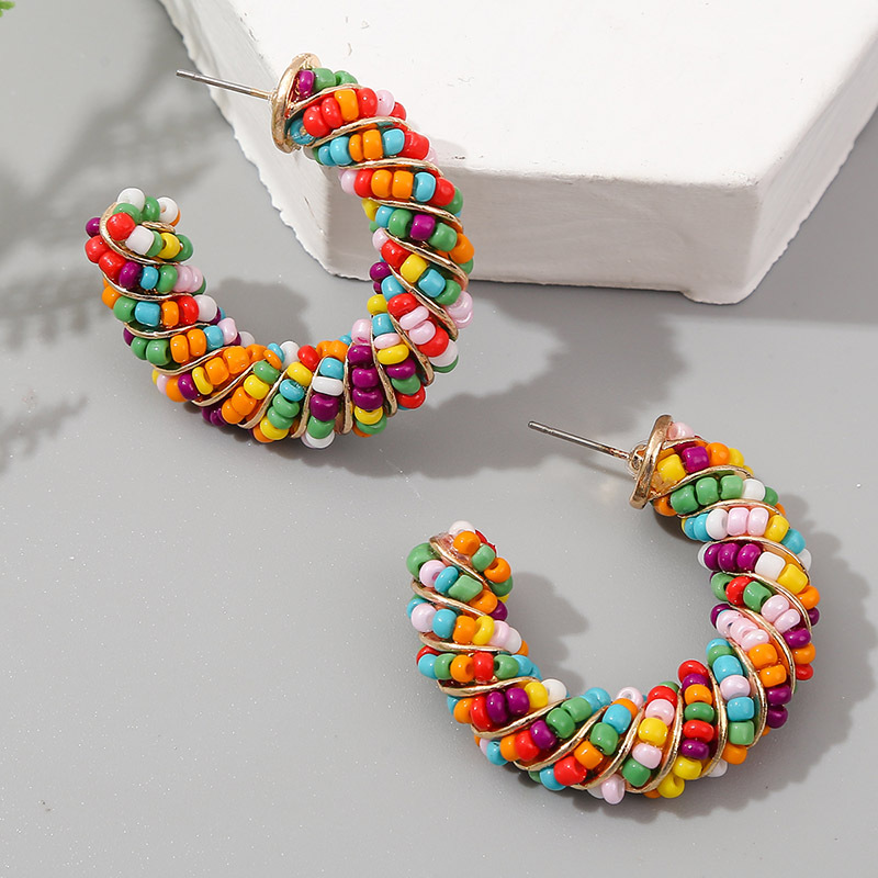 Wholesale Jewelry Bohemian C-shaped Rice Beads Geometric Earrings Nihaojewelry display picture 3