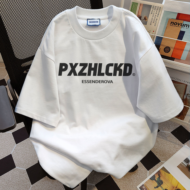 綿 100% 韓国スタイルのシンプルなレタープリントネイビーブルー半袖 Tシャツ女性の夏のルーズミッドレングストップスイン|undefined