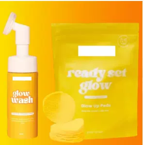 跨境热销洗护亮泽去角质洁面清洁面部护理姜黄洗面奶曲酸棉垫套装