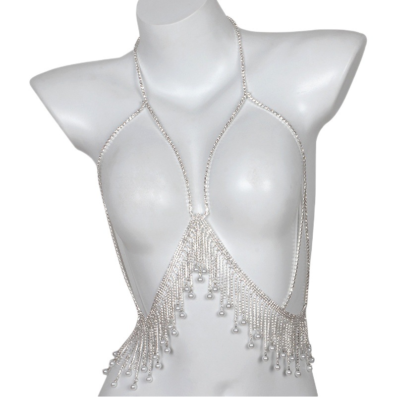 Cadena de garra de lujo ligero Cadena de pecho estilo europeo y americano cena de moda en línea Celebrity ins style Pearl borla cuerpo cadena accesorios para mujeres