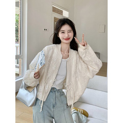 棒球服外套女2025春秋亮片高级感短款中式国风盘扣小个子夹克上衣