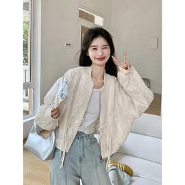 棒球服外套女2025春秋亮片高级感短款中式国风盘扣小个子夹克上衣