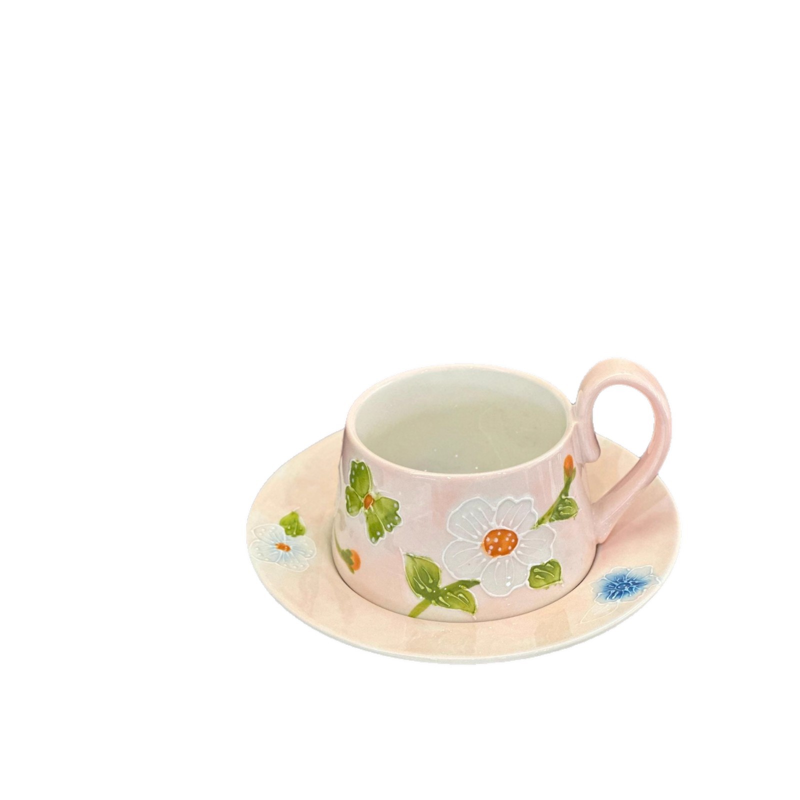 High Value Hand Painted Embossed Floral Cup And Saucer Set Breakfast Cup Ceramic Cup Coffee Cup Teacher's Day And Chinese Valentine's Day Gift_voghion.com