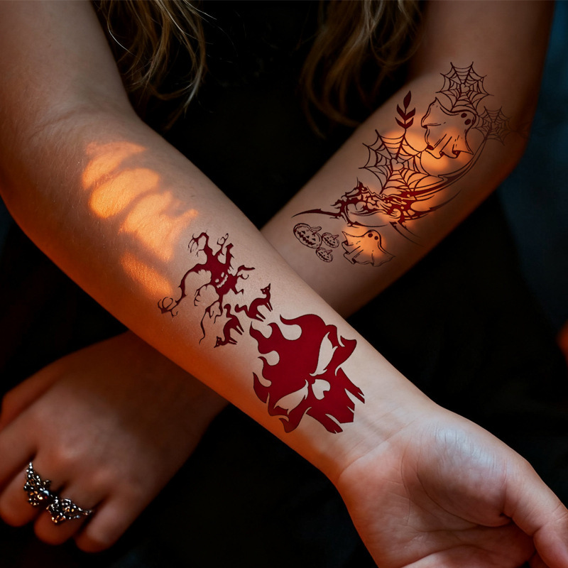 Halloween Tattoo Stickers Dark Skull Spider Ghost Pattern Waterproof Long-Lasting Party Fun Temporary Tattoo Stickers