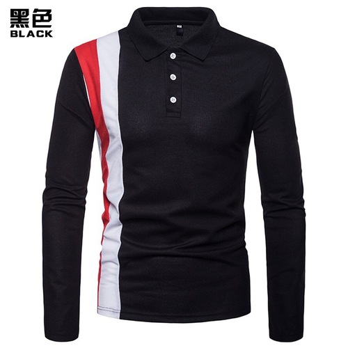 Alibaba.com Men's Autumn/Winter New Collage Long Sleeve Large Collar POLO Shirt Men's Collar Korean Version Body Shaping T-shirt