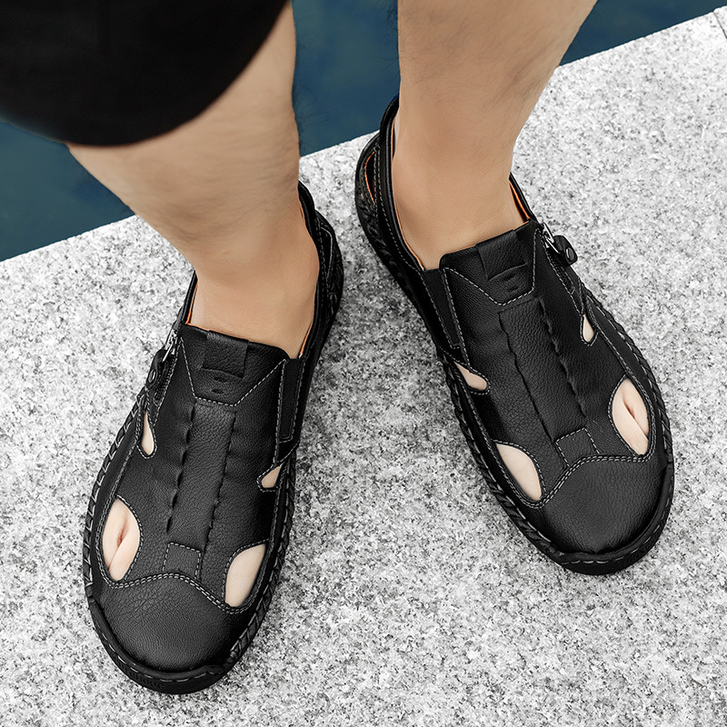 クロスボーダーの大きいサイズのサンダルの夏の新型の男性の透かし彫りの通気性のサンダルの屋外の包頭の砂浜の靴のアマゾンの爆発金|undefined