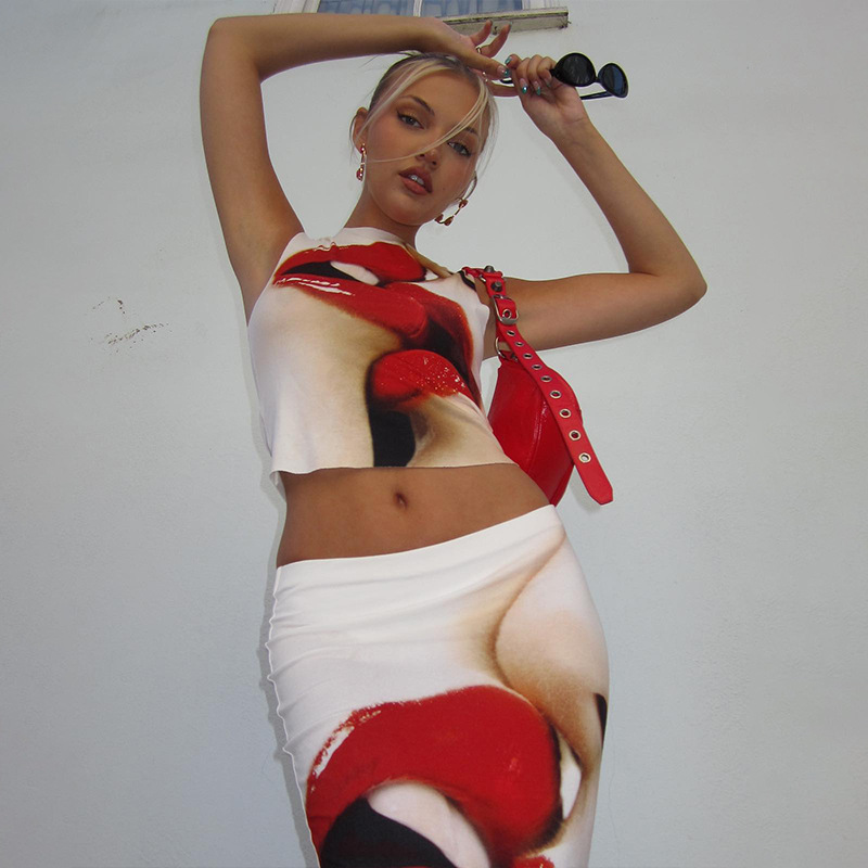 Fashion Human Spandex Polyester Printing Skirt Sets 2 Piece Set