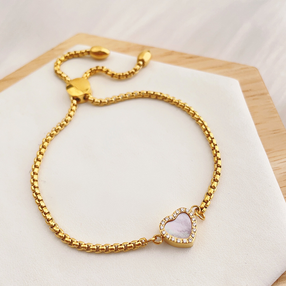 13g Weight 304 Stainless Steel Pendant Material Bracelets Classification 304 Stainless Steel Chain Material 1 Piece Quantity Holiday, Date, Tea Party Occasion 304 Stainless Steel Material Heart Shape Pattern Women's Gender Plating Design Sweet, Simple Style Style Sweet Simple Style Heart Shape 304 Stainless Steel Bracelets In Bulk 3