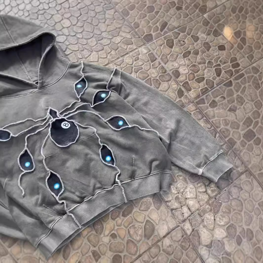 Men's Clothing Dark Retro Heavy Spider Eyes Embroidered Hoodie Street Trend Unisex Pullover Sweatshirt_voghion.com