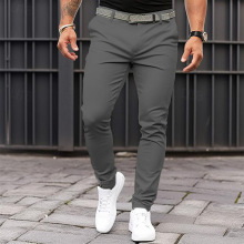 欧美跨境独立站男士纯色紧身插口袋拉链商务休闲修身小裤脚长裤