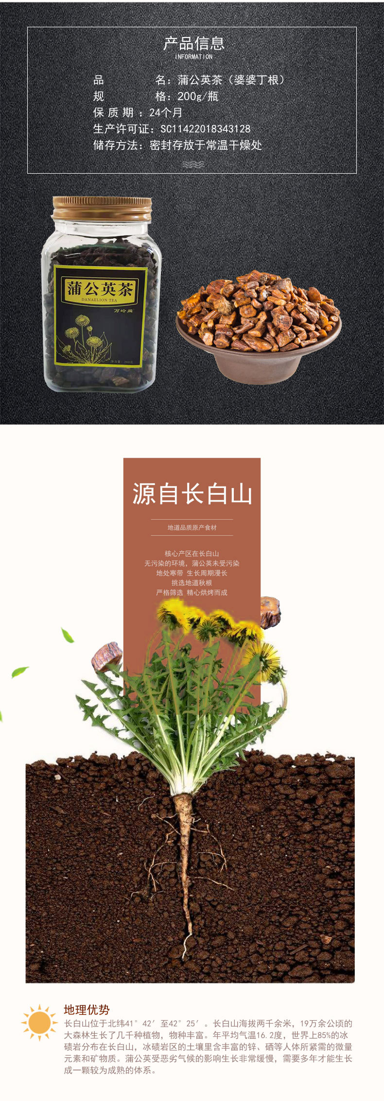 Dandelion Root Tea Pu Gong Ying 500g Roasted Herbal Tea from Changbai Mountain Jilin in use