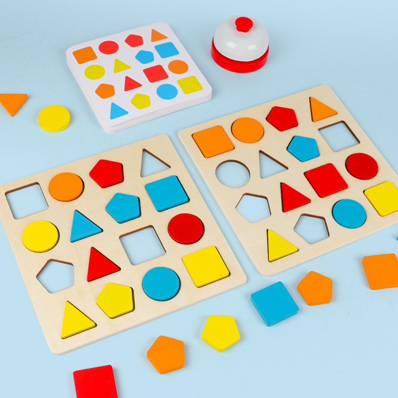 Montserrat Educación temprana Geometría de pares Puzzles Bloques de construcción Niños Puzzles mano agarrar Juguete cognitivo de madera 2 - 3 años