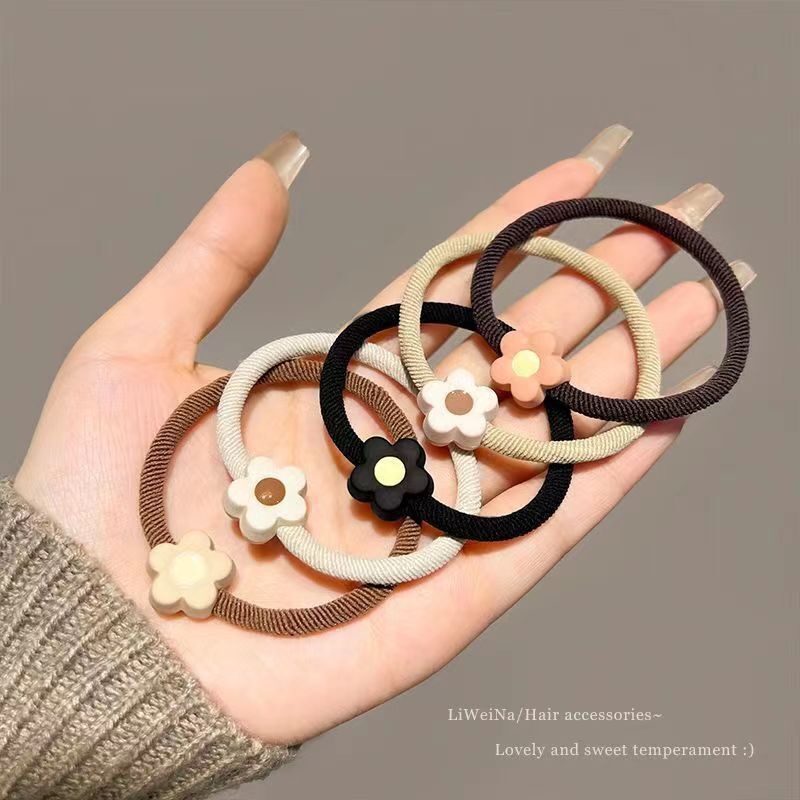 Milky Coffee Color Flower Rubber Band for Girls with Ball Head and Ponytail Hair Tie, High Elasticity and Durable Hair Rope Bracelet Style Hair Accessory