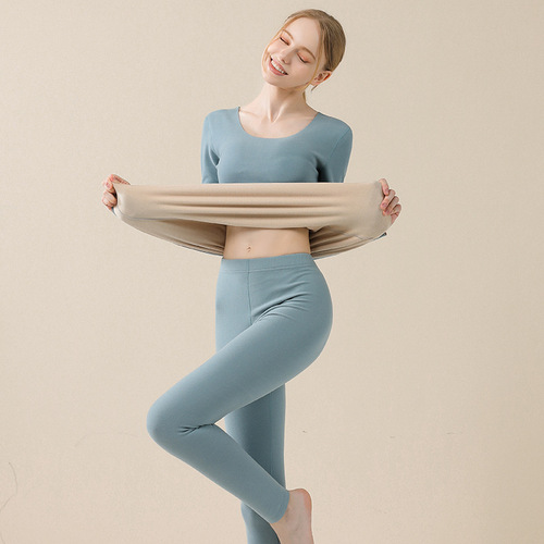  New Thermal Underwear Women's Fried Hair Thermal AB Face Bottoming Shirt Men's Autumn Clothes Autumn Pants Set Wholesale