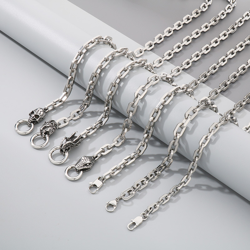 Stainless Steel Necklace Fashion Personality 7/9mm Spirit Snake Casting Buckle Men Pioneer Trend Square Chain Jewelry suit