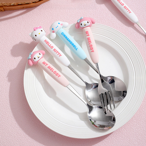 Sanrio KT Cat, Dog, Mimi Spoon and Fork, Cute and Durable, Household Cartoon Tableware, Convenient