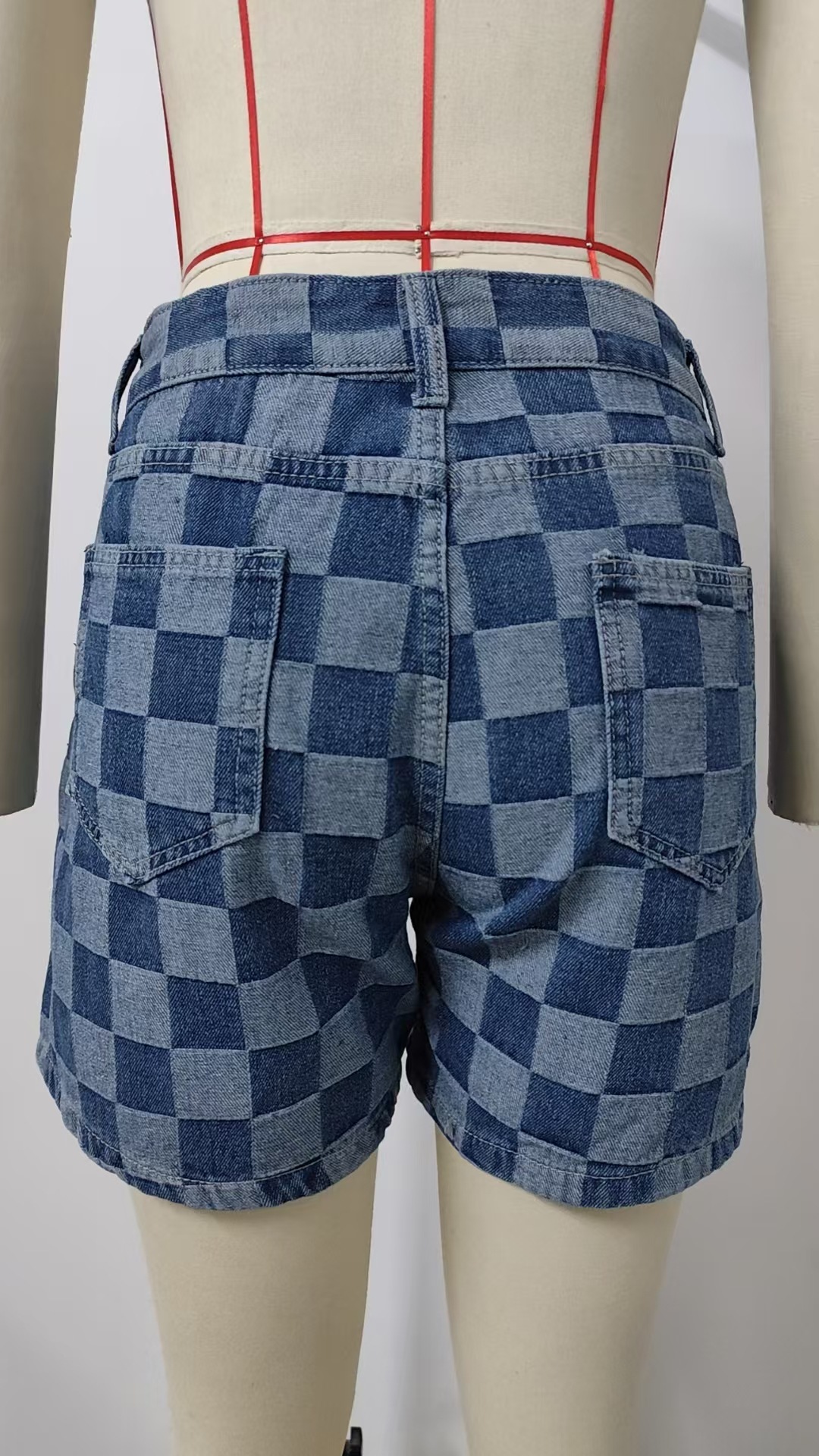 Women Summer Thin Washed Casual Loose Denim Plaid Shirt Short Sleeve Sets