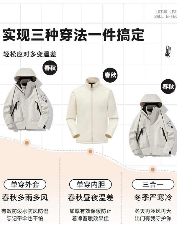 新款冲锋衣女三合一防风防水户外登山服男可拆卸外套团购定制logo|undefined