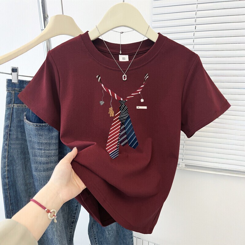 Pure Cotton 2026 Summer New Design Niche Printed Short-Sleeved T-Shirt for Women Korean Fashion Round Neck Versatile Top Pure Cotton 2026 Summer New Design Niche Printed Short-Sleeved T-Shirt for Women Korean Fashion Round Neck Versatile Top