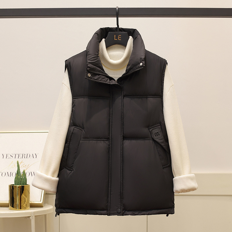 Chaleco de algodón de cuello vertical corto para mujeres otoño y invierno 2025 nuevo estilo coreano chaleco de algodón etiquetado temperamento de moda abrazadera de algodón de hombro