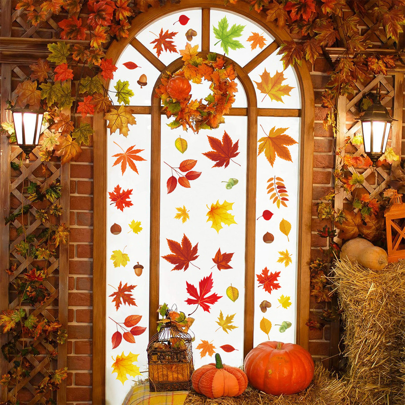 Travel Kang Amazon Thanksgiving Window Stickers Maple Leaf Autumn Electrostatic Window Stickers Happy Thanksgiving Decorative Glass Stickers